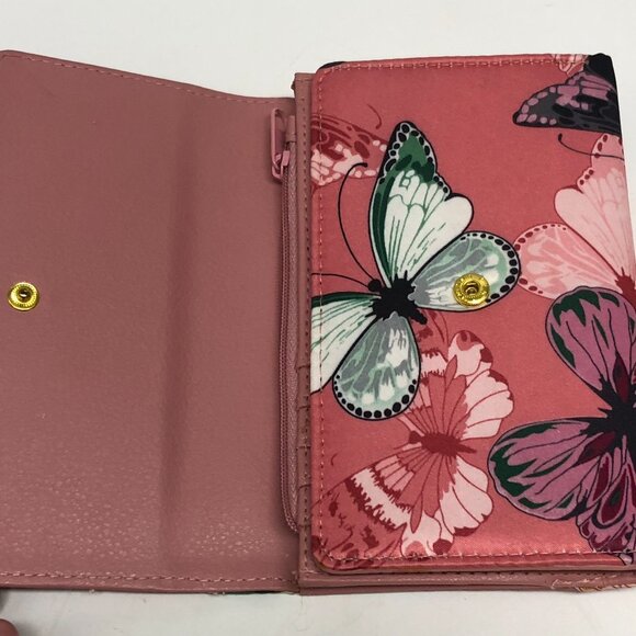 Buxton Wallet Tri Fold Pink Butterfly Wallet 6" x 4.5" NWOT - Picture 4 of 5